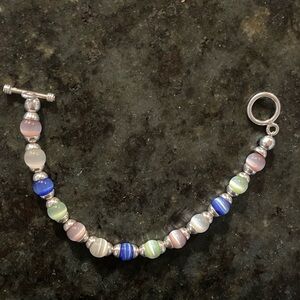 Silver (925) and Multicolor Beaded Bracelet with Toggle closure